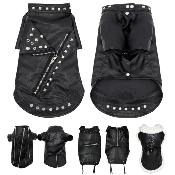 Cool Dog Leather Jacket Coat Warm Winter Pet Clothing Outfit